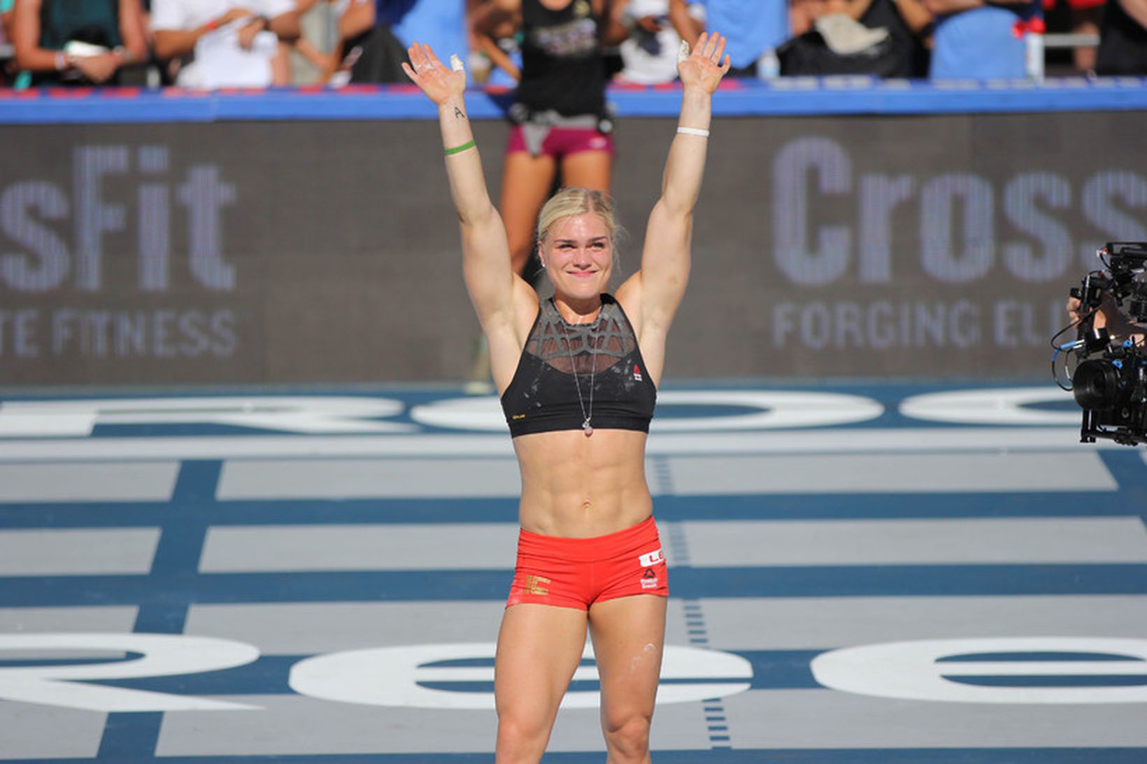 Katrín Tanja Davíðsdóttir on the CrossFit podium