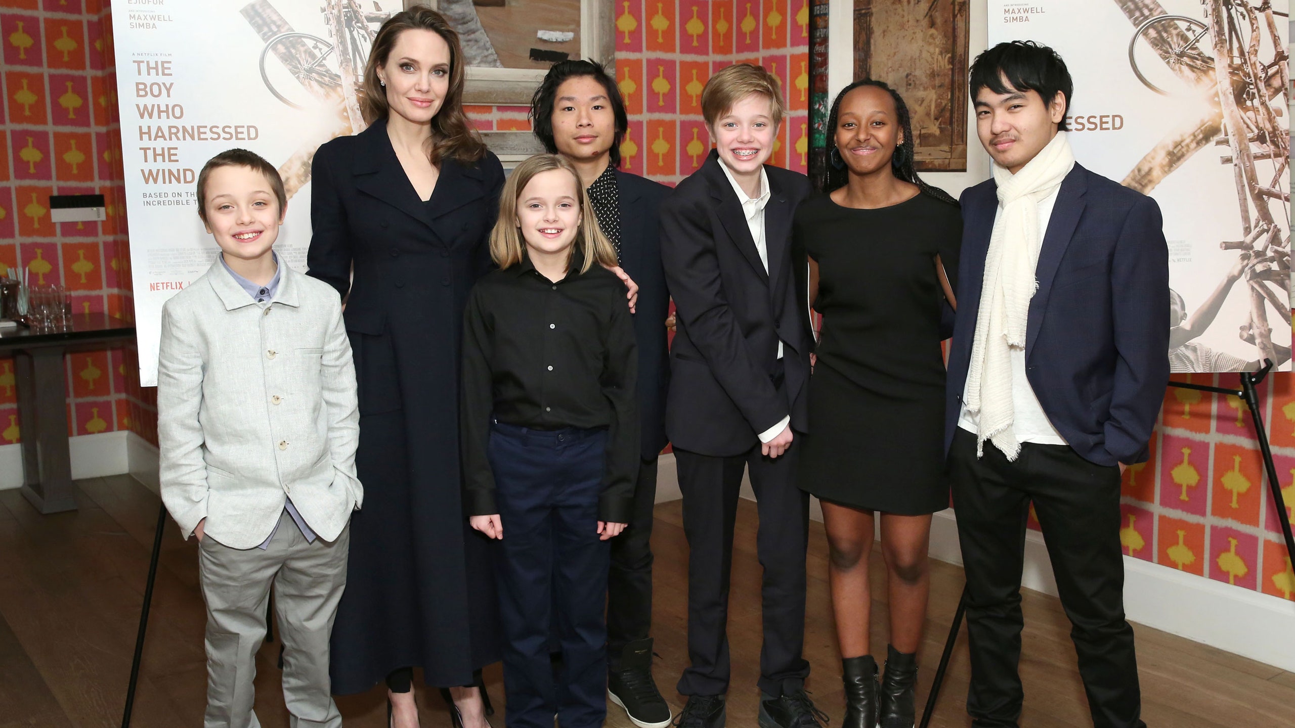 Angelina Jolie with her six children (whom she shares with ex-husband Brad Pitt)